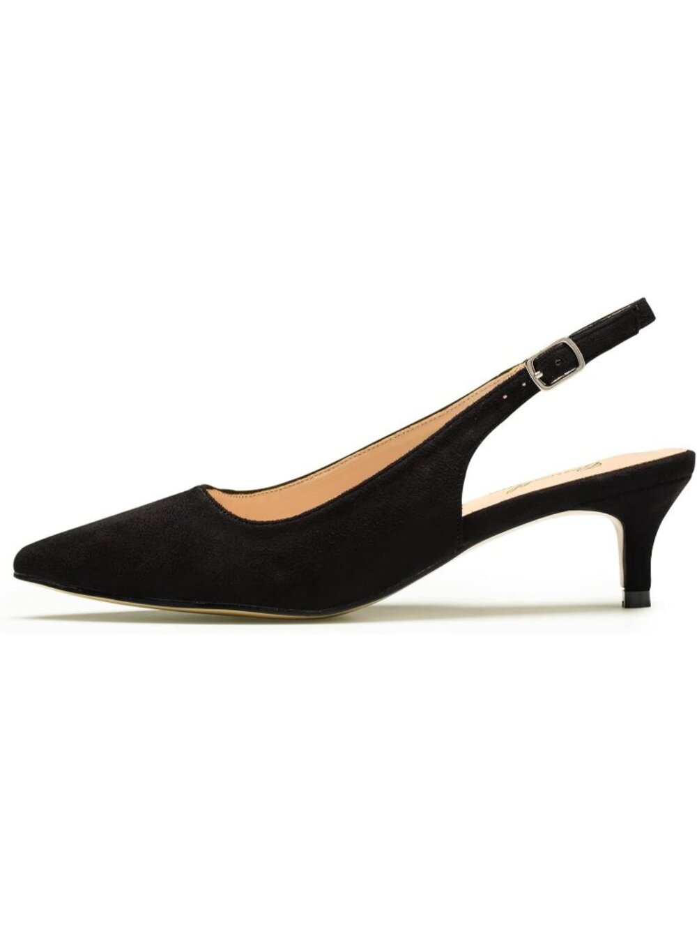 Women's Slingback Dressy Pump Pointed Closed Toe Suede Black Ankle Strap Pump